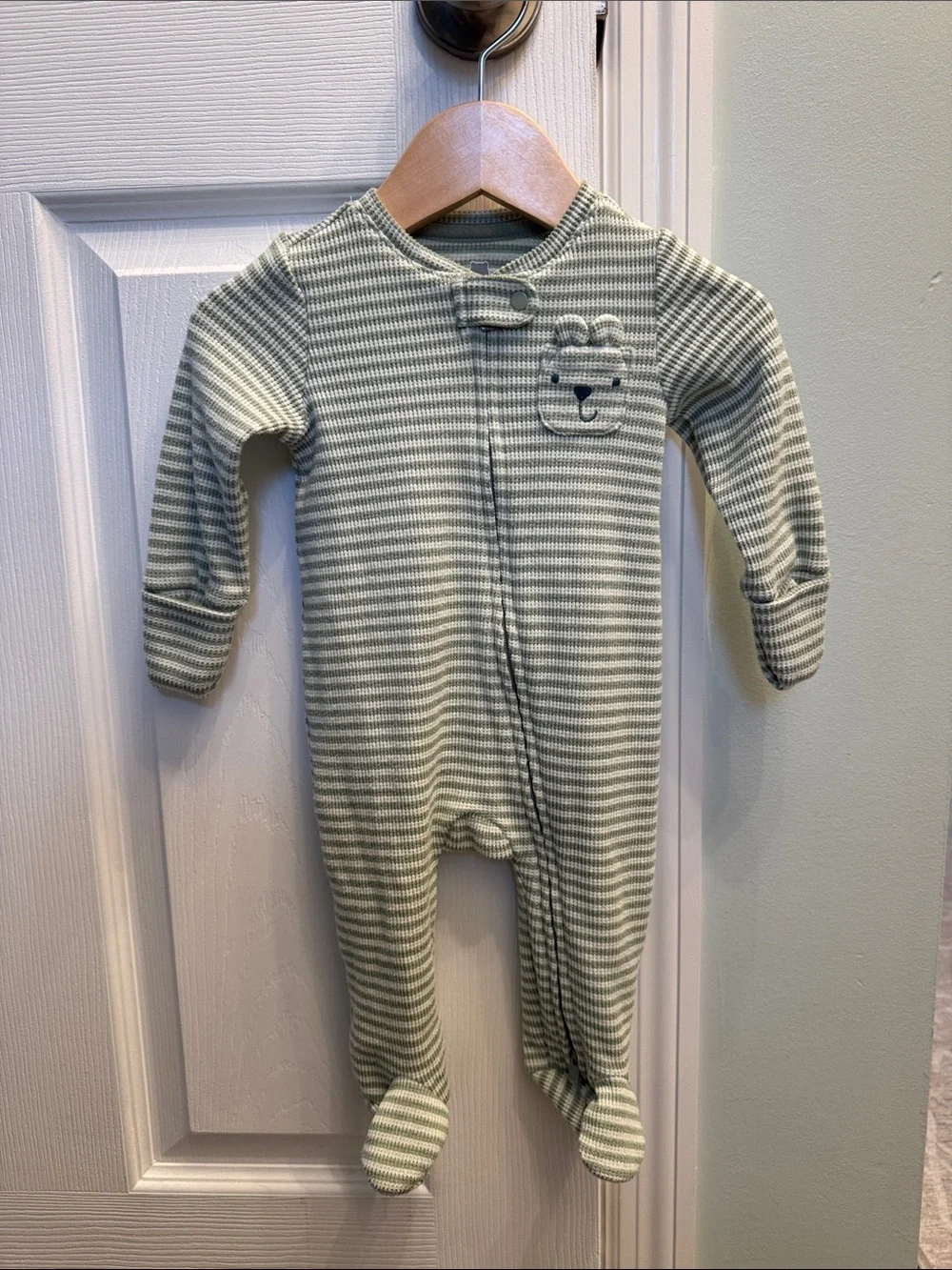GAP Sage and White Striped Baby Footed One-Piece